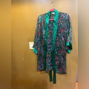 Victoria's Secret  Robe Floral Kimono Gold Label Tie Belt Gem Tone. One size